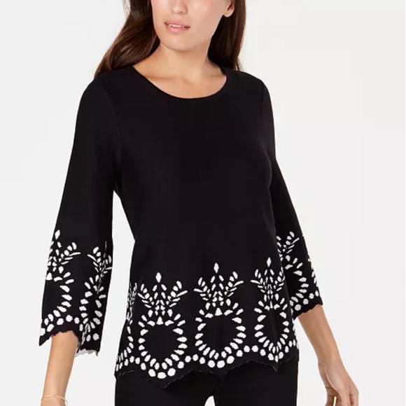 Alfani Sweaters - ALFANI Jacquard Sweater Black White Petite Small PS SP $80 NWT